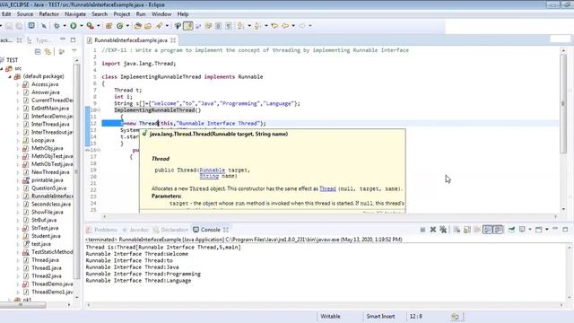 OOPS WITH JAVA - EXP 11 19CSL46 CREATE THREAD BY IMPLEMENTING RUNNABLE INTERFACE (CSE Department) смотреть онлайн