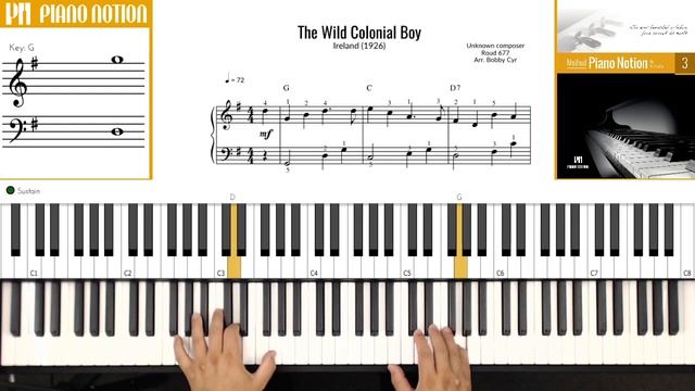 The Wild Colonial Boy - Irish trad. (Sheet Music - Piano Solo Tutorial - Piano Notion Method Book 3 смотреть онлайн