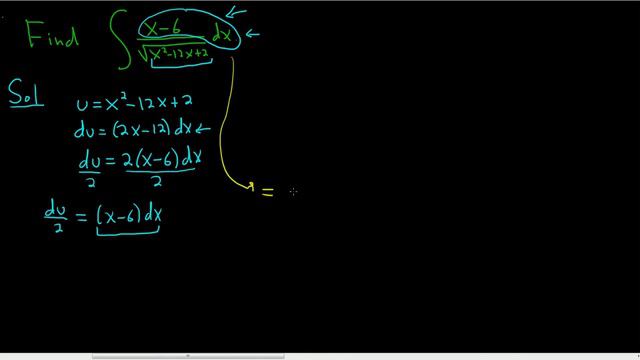 Integration with u-substitution the Integral of (x - 6)/sqrt(x^2 - 12x + 2) смотреть онлайн
