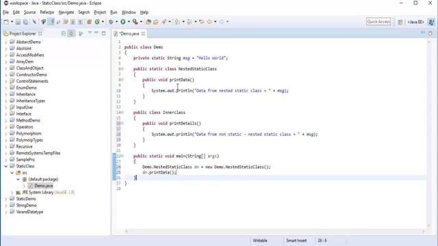 Java for beginners - Chapter 24 : Static classes (Difference b/w Static & non-static class) Part -2 смотреть онлайн