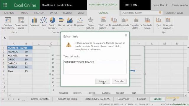 17 Crear una gráfica de líneas en Excel Online смотреть онлайн