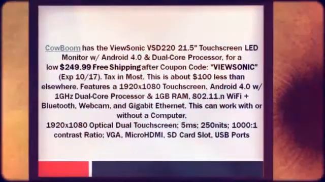 ViewSonic VSD220 22in Touchscreen LED Monitor w/ Android 4.0 смотреть онлайн