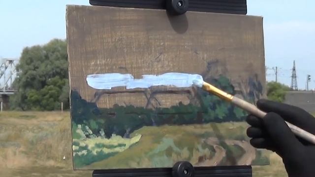 РИСУЮ МОСТ. Сельский пейзаж маслом смотреть онлайн