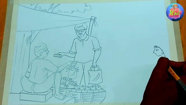 How To Draw A Market ✍/ Easy Market Drawing / #kaushiksartandcraft смотреть онлайн