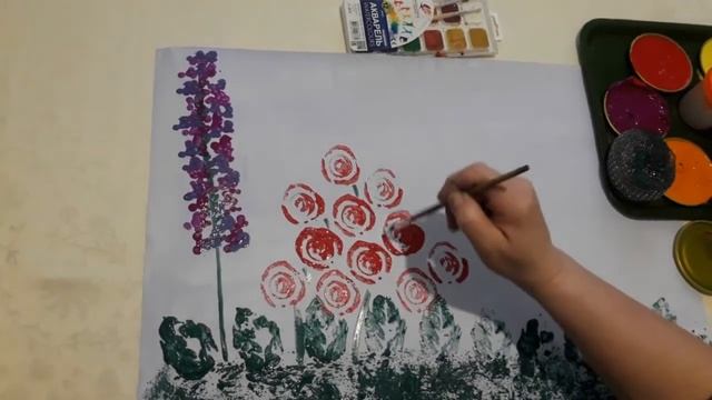 Цветочная поляна.Нетрадиционное рисование. смотреть онлайн