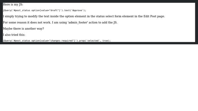 Wordpress: In the Edit Post page how do I modify with jQuery the status select list? смотреть онлайн