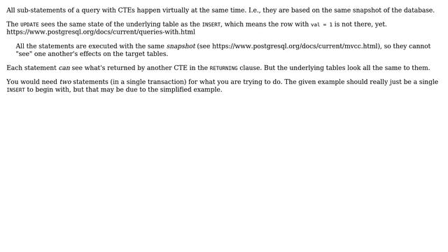 Databases: Why can't rows inserted in a CTE be updated in the same statement? (2 Solutions!!) смотреть онлайн