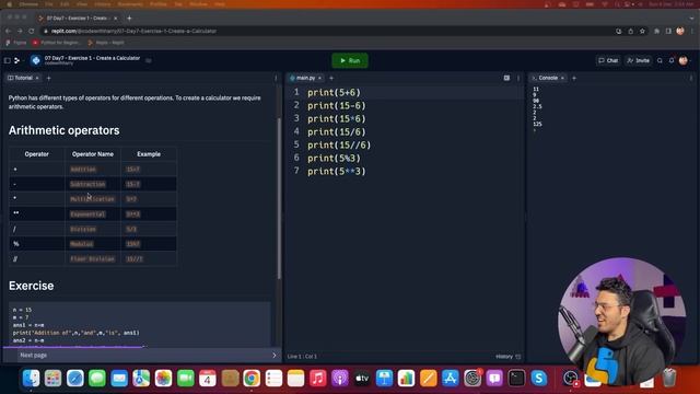 Exercise 1: Calculator using Python | Python Tutorial - Day #7 смотреть онлайн