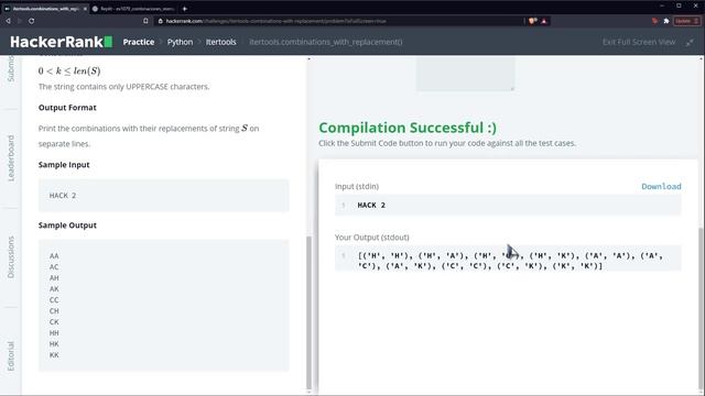 Python Ejercicio: 1079 2/2 HackerRank Combinaciones con Repetición combinations_with_replacement() смотреть онлайн