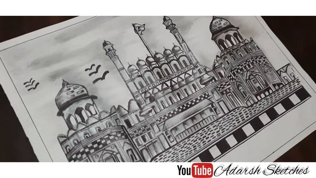 Redfort Pencil Sketch Art 2021|| Lalkila sketch drawing смотреть онлайн