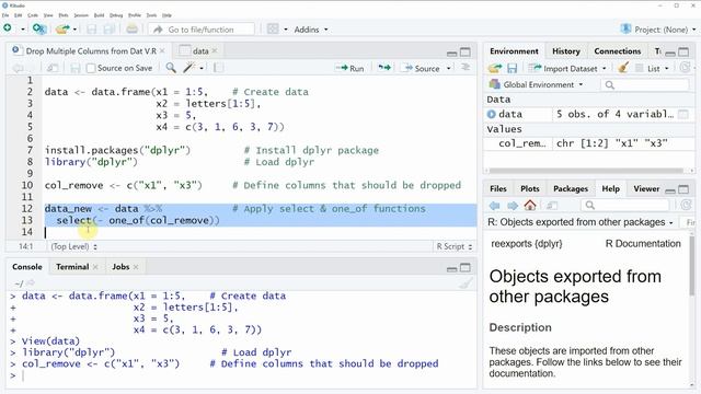Drop Multiple Columns from Data Frame Using dplyr Package in R (Example) | select & one_of Function смотреть онлайн