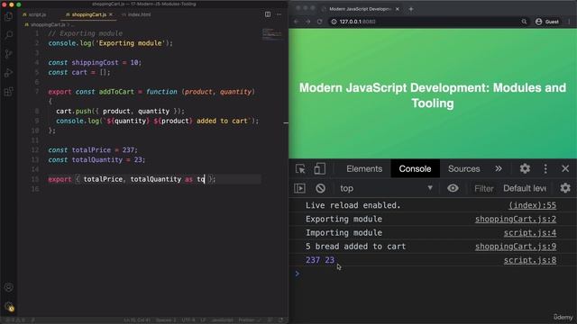 Exporting and Importing in ES6 Modules | JavaScript ? | Lecture 255 смотреть онлайн