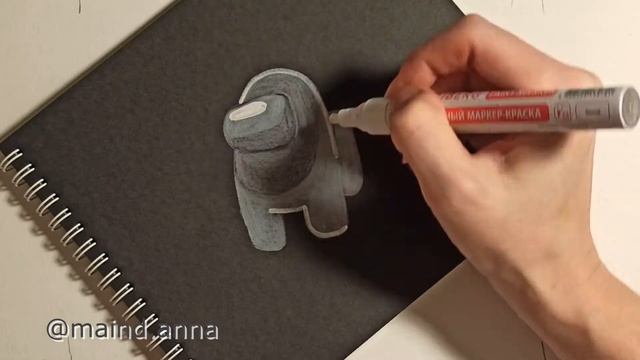 Как нарисовать Амонг Ас белым карандашом на черном фоне просто, поэтапно, шаг за шагом. смотреть онлайн