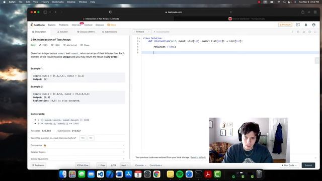 APPLE INTERVIEW QUESTION | Intersection of Two Arrays (LeetCode problem 349) смотреть онлайн