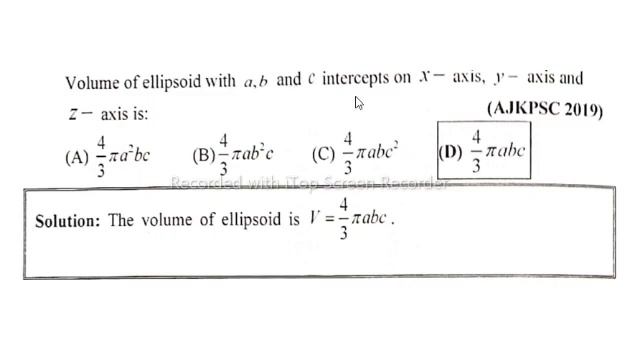 Volume of ellipsoid with a,b and c intercepts on Xaxis,Y and Z-axis is?|Is there formula for volume смотреть онлайн