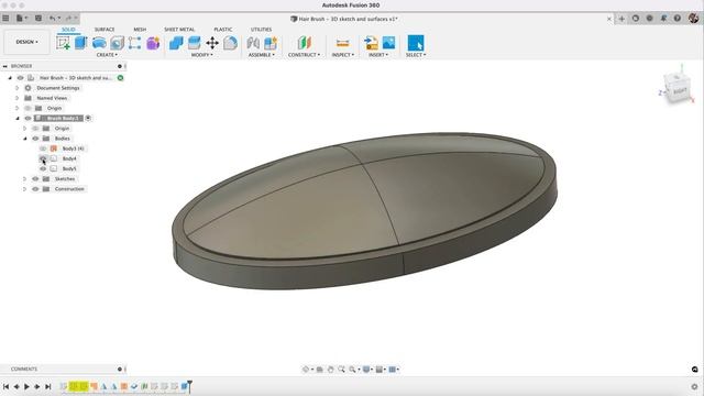 Fusion 360 - Projecting sketch to surface - Hairbrush model part 2 смотреть онлайн