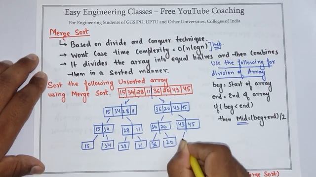 L72: Merge Sort Algorithm | Example | Data Structures Lectures in Hindi смотреть онлайн