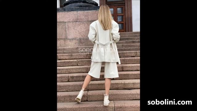 Женский костюм из натуральной кожи , в молочном цвете , эксклюзив! Эффектная дизайнерская работа от смотреть онлайн
