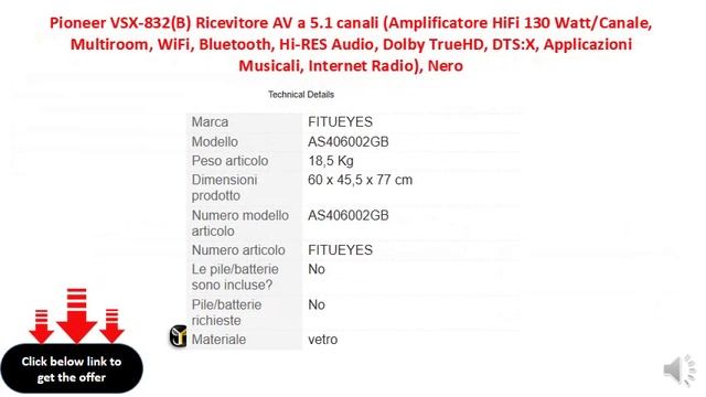 Pioneer VSX-832(B) Ricevitore AV A 5.1 Canali