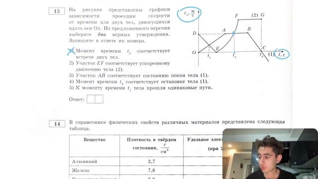 На рисунке представлены графики зависимости проекции скорости от времени для двух тел - №28255 смотреть онлайн