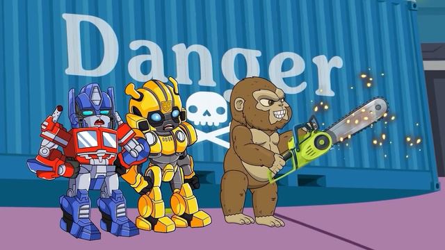 TRANSFORMERS 2D Vs. GODZILLA KONG: Robot Car Optimus Decepticon & Excavartor Dinosaurs #трансформер