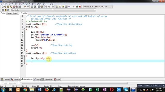 Print sum of elements available at even and odd indexes in array using function in C programming смотреть онлайн