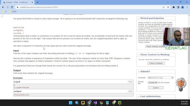 Problem 474A Codeforces A Keyboard смотреть онлайн