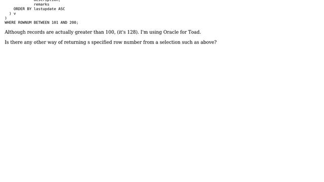 Databases: rownum won't return records above 100 смотреть онлайн