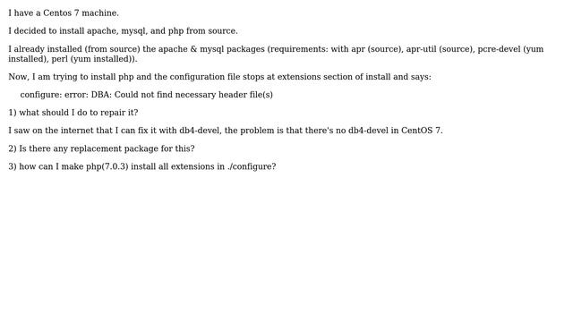 Unix & Linux: php ./configure error: DBA: Could not find necessary header file(s) смотреть онлайн