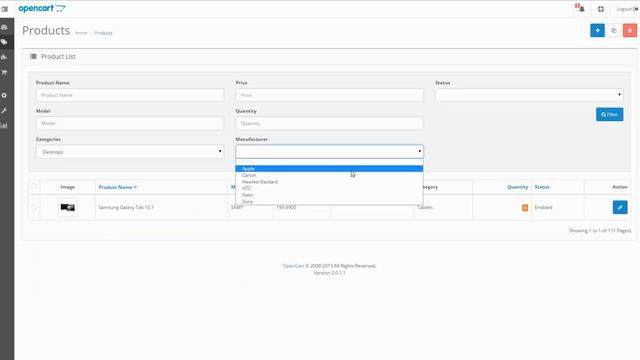 Filer Products by Category and Manufacturer in Admin Panel for Opencart смотреть онлайн