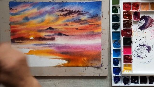 Как нарисовать закат акварелью? смотреть онлайн