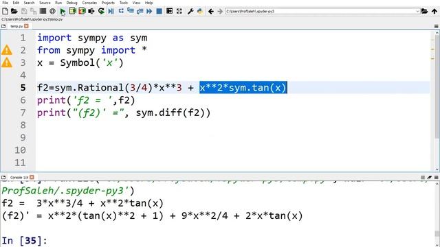 Derivatives Using Python Sympy