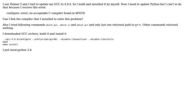 configure: error: no acceptable C compiler found in $PATH error on Debian 5 while installing Python смотреть онлайн