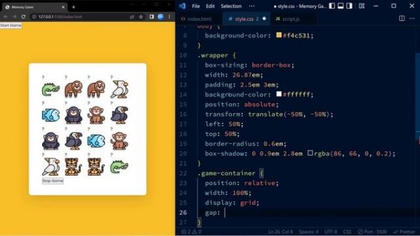 Memory Game Javascript Project | HTML, CSS, Javascript