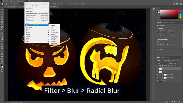 Create Dark Night Halloween Pumpkin with Animated GIF in Photoshop смотреть онлайн