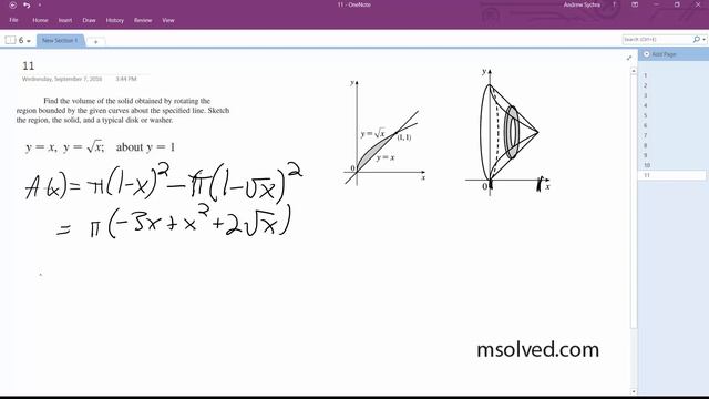 y = x, y = sqrt(x); about y = 1 смотреть онлайн