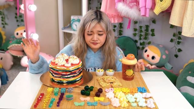 ASMR MUKBANG RAINBOW DESSERTS | POPPING BOBA, JELLY, GUMMY, CAKE смотреть онлайн
