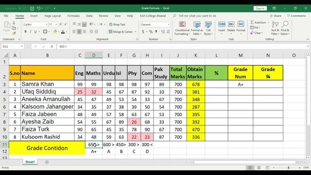 How to Use Grade Formula in Excel in Urdu - Class No 22 смотреть онлайн