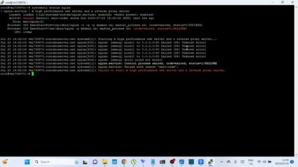 NGINX Service: Failed with result 'exit code' | code=exited, status=1/FAILURE