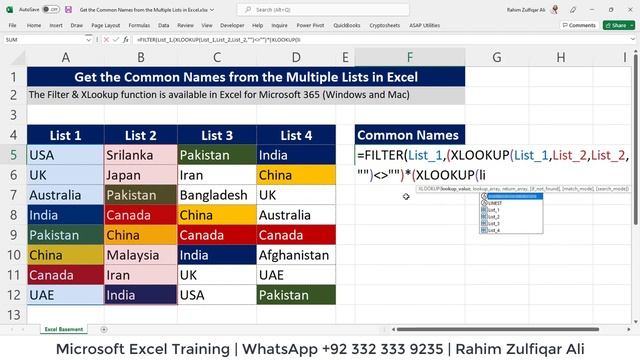 Compare Multiple Lists & Extract Matching / Common Names in Separate Column in Microsoft Excel смотреть онлайн