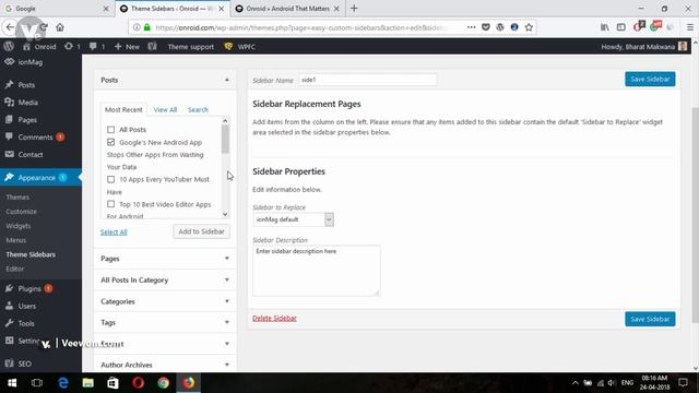 How To Display Different Sidebar For Each Post ,Page And Categories In WordPress