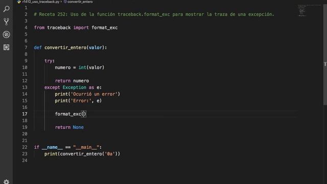 Python 3 - Receta 252: Uso de la Función traceback.format_exc para Mostrar la Traza de Excepción смотреть онлайн