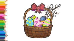 Рисунок на Пасху/Корзинка с пасхальными яйцами💖