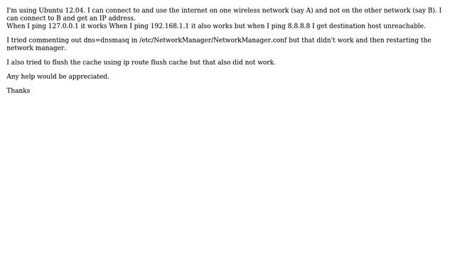Ubuntu: Ubuntu 12.04 ping 8.8.8.8 does not work on one network only смотреть онлайн