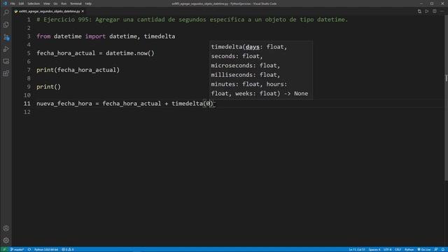 Python - Ejercicio 995: Agregar una Cantidad de Segundos Específica a un Objeto de Tipo datetime смотреть онлайн