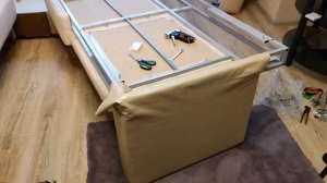 Перетяжка дивана мягкого уголка часть 2, по затратам 11 тысяч рублей.