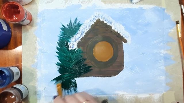 Как нарисовать новогодние часы со снегирем красками гуашь. Мастер класс, рисуем часы на Новый год. смотреть онлайн