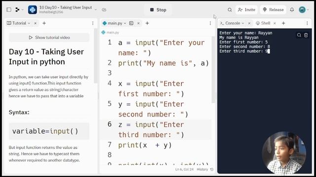 Taking User Input in Python | Python Tutorial - Day #10 смотреть онлайн