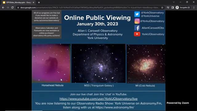 York University Allan I. Carswell Observatory OPV January 30th, 2023 смотреть онлайн