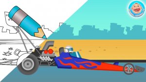 Мультик - Раскраска - Гоночная Машина Драгстер